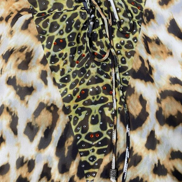 Boston Proper Kaftan Animal Print Chiffon Rhinestone Trim V-Neck Flowy Boho - Picture 7 of 9